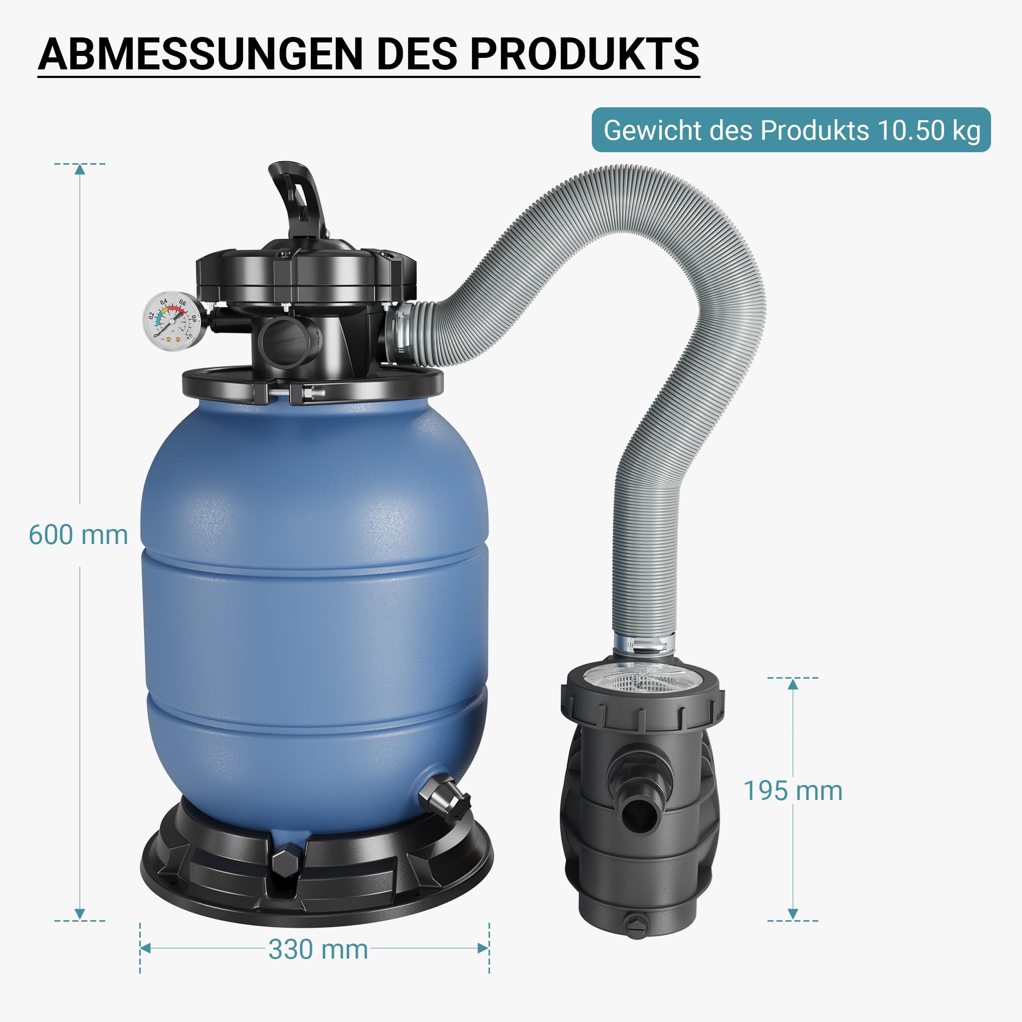 Wiltec Sandfilteranlage HZS-200 für Pools, Filteranlage, Poolfilter, Pumpe, Filterkessel mit Pumpe, Schwimmbadpumpe