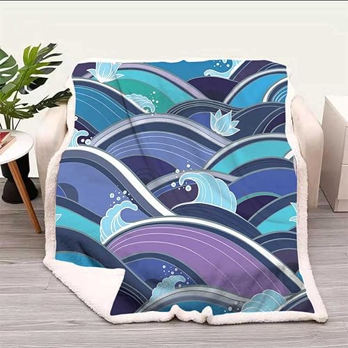 Miniatura 2 de Manta de piel retro Ocean Wave Cobijas Calientes para Invierno, suave y acogedora para cama de campamento, tamaño de bebé, 39 x 59 pulgadas