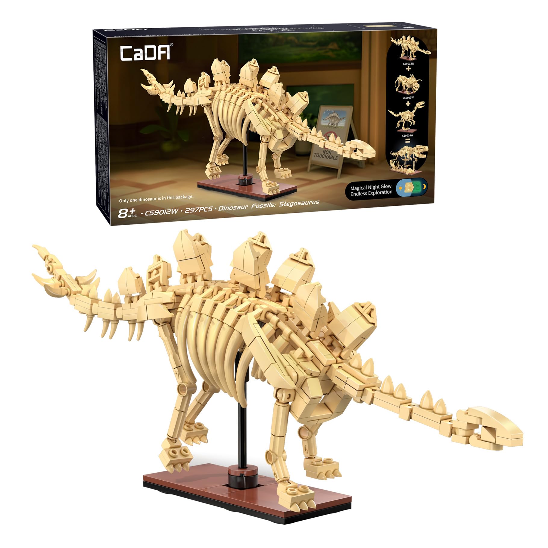 CaDA Stegosaurus Skeleton Display Dinosaur Fossils - 297 Pieces - Self-Build Brick Building Block Model C59012W
