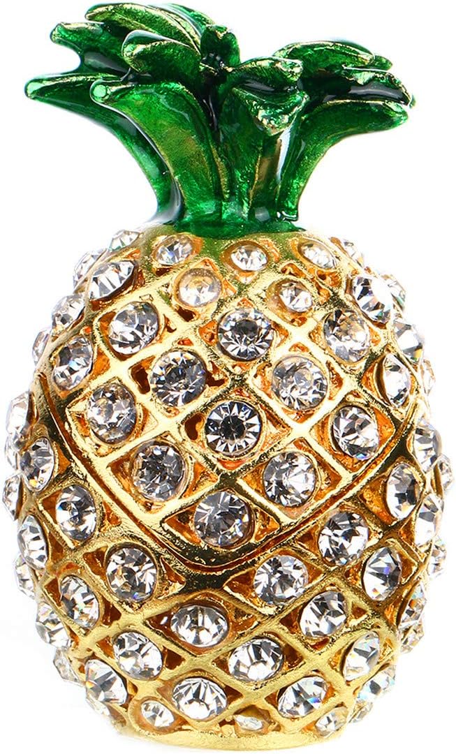 YU FENG 2.5" Bling Pineapple Trinket Boxes Hinged Crystal Jeweled Enamel Trinket Jewelry Box Collectibles Christmas Gift
