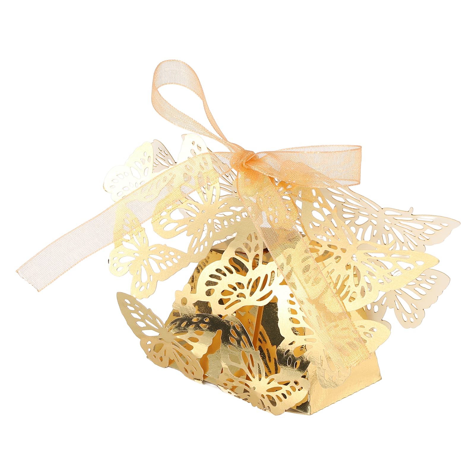 PATIKIL Butterfly Hollow Candy Box, (Gold) (50Pcs), Reusable Romantic Cookie Gift Boxes with Ribbons for Wedding/Birthday Party/Anniversary/Baby Shower