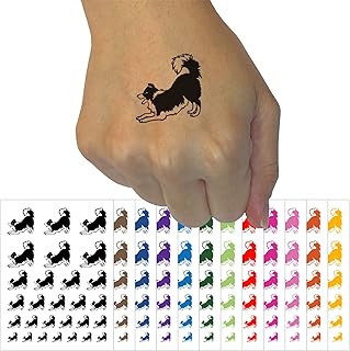 Border Collie Dog Play Bow Temporary Tattoo Water Resistant Fake Body Art Set Collection - Light Pink (One Sheet)