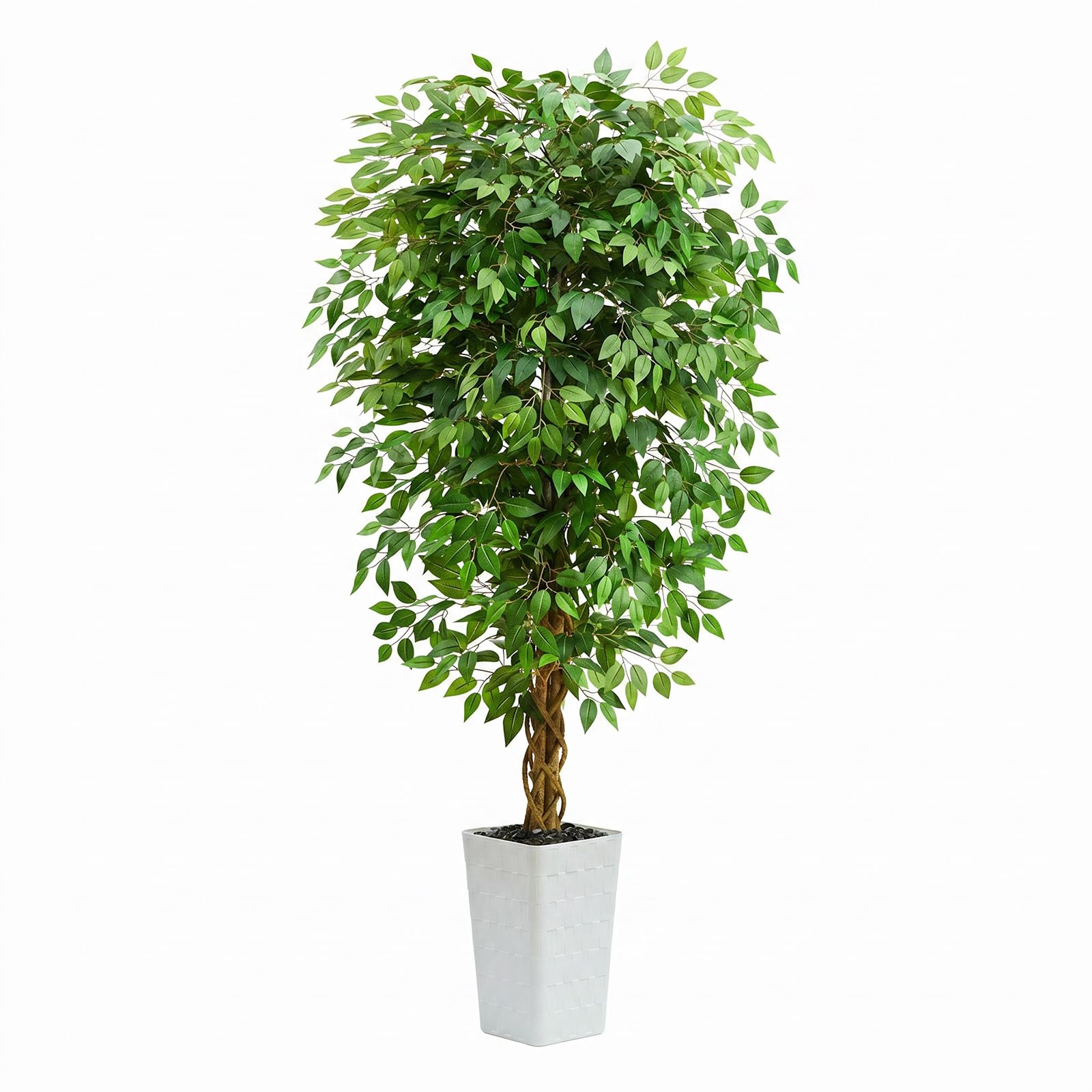 6FT Artificial Ficus Tree, Large Fake Plants with White Tall Planter