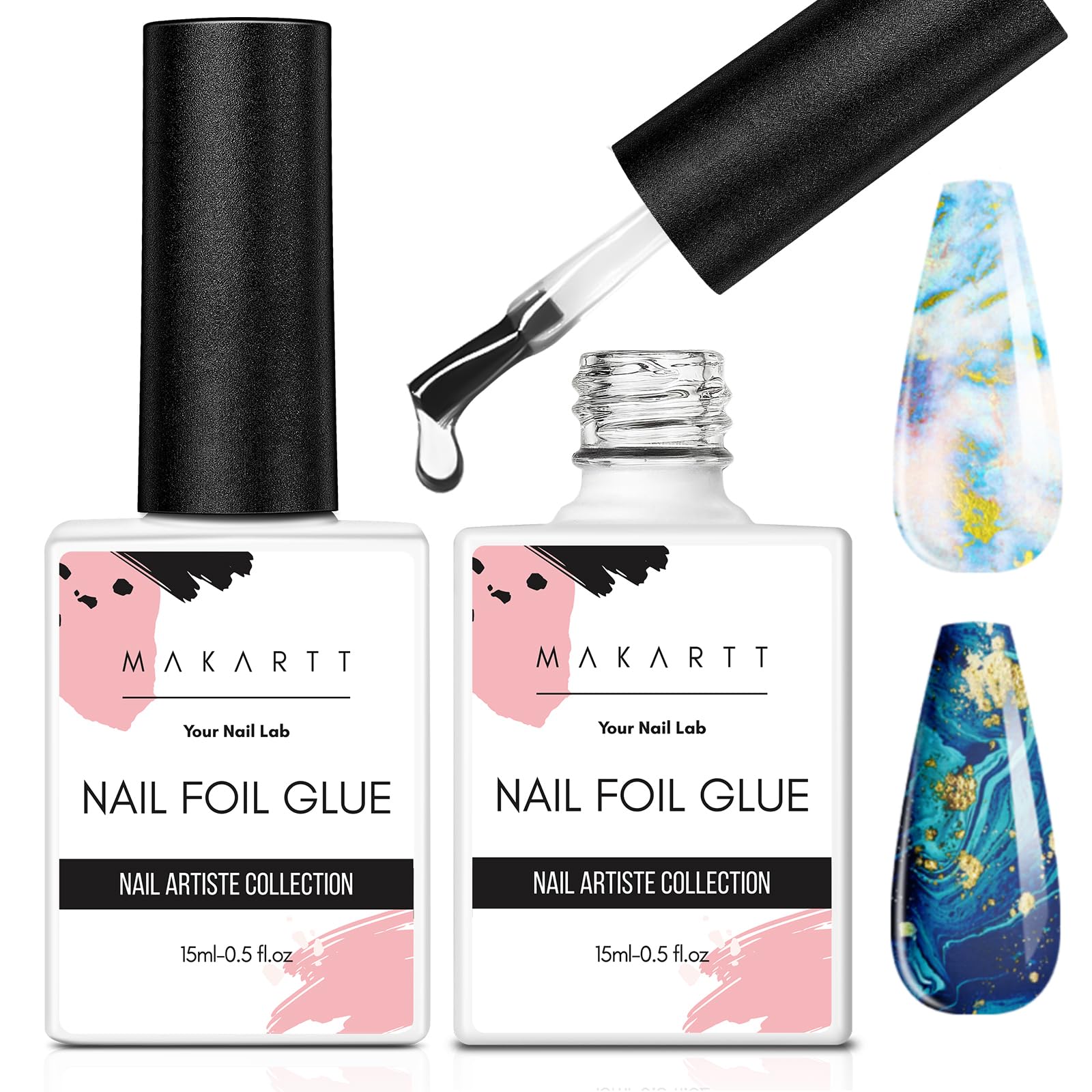 Nail Art Foil Glue Gel for Foil Stickers Nail Transfer Tips Manicure Art DIY 15ML 2 Bottles UV LED Lamp Required Soak Off