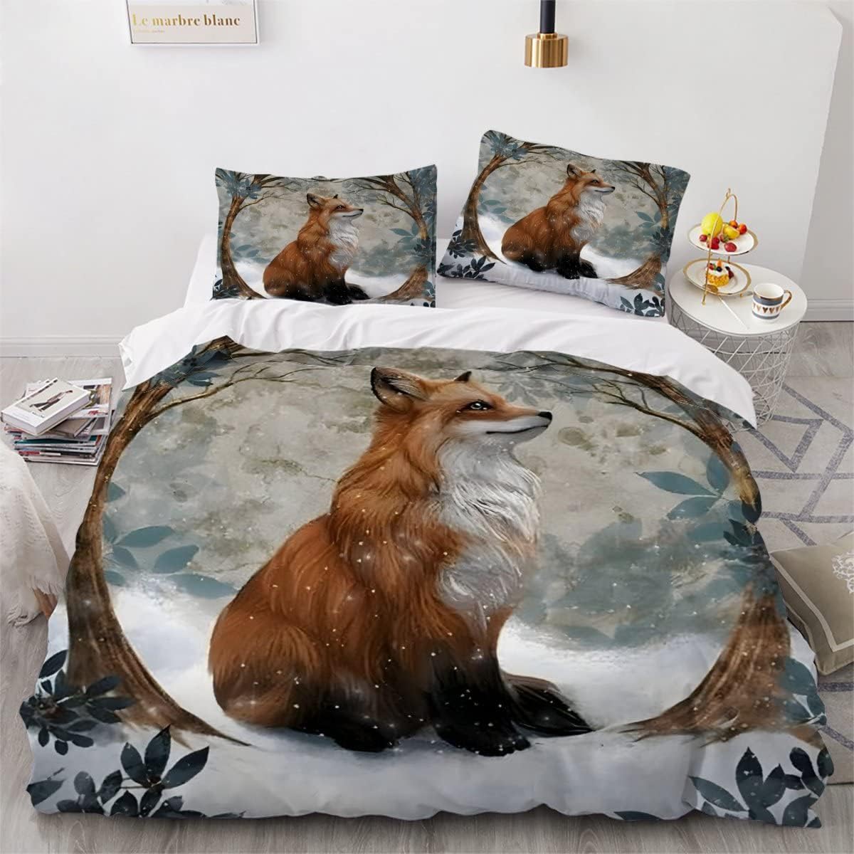 MEVASA Fox Bedding Set - Microfiber Teen Bedding - 3D Forest Fox Pattern - Anti Allergic Double Duvet Cover Set with Zipper /200x200