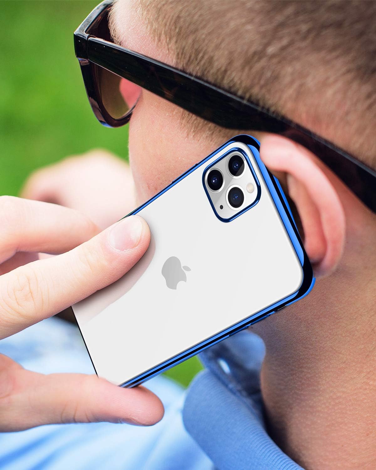 DTTO Compatible with iPhone 11 Pro Case, Slim Fit Clear Soft TPU Cover Case with Metal Luster Edge for 2019 iPhone 5.8 Inch-Blue