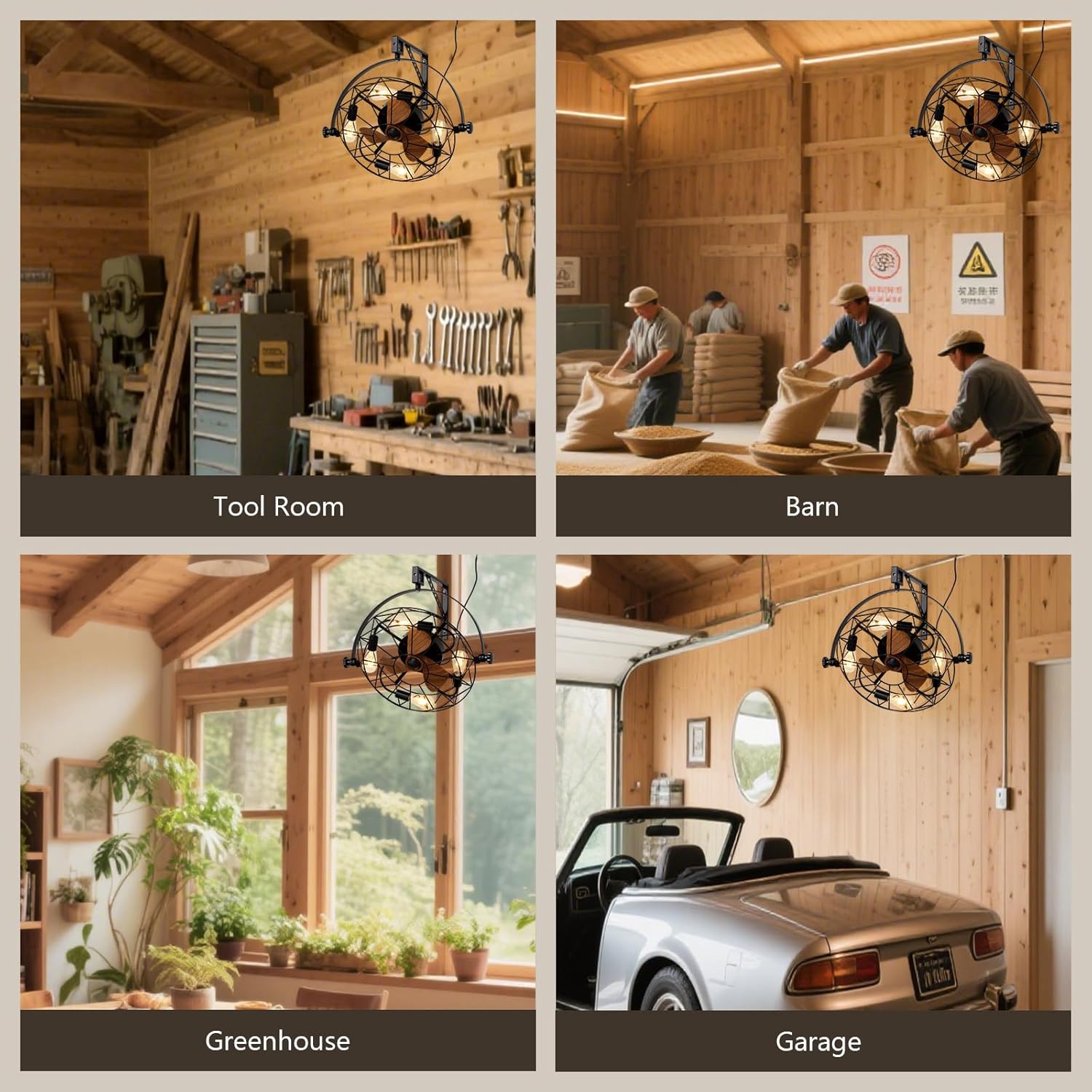 21" Fansconce, 360° Adjustable Tilt and Plug in Wall Mounted Fan, Garage Ceiling Fan with Lights and Remote, Reversible 6-Speed Timming Wall Fan for Residential, Greenhouse, Patio, Commercial etc