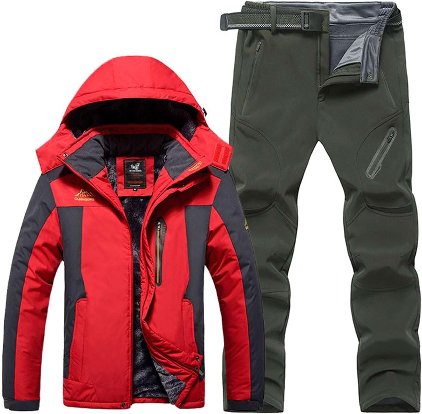 Men’s Ski Jacket and Pants Set Waterproof Fleece Lined Snowsuit Windproof Winter Snowboard Outfit Fleece Lined Set