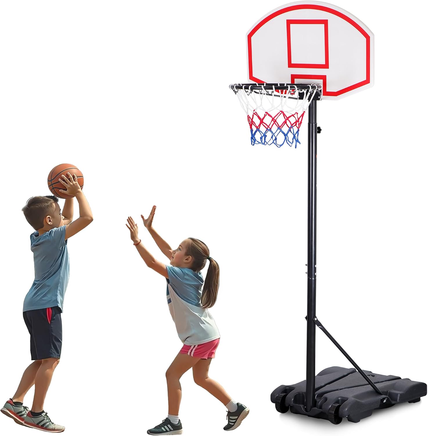 Basketball Hoop, Portable Basketball Hoops 5.8-7FT Height Adjustable Outdoor Goals System for Kids, Weather-Resistant, in Backyard/Driveway/Indoor