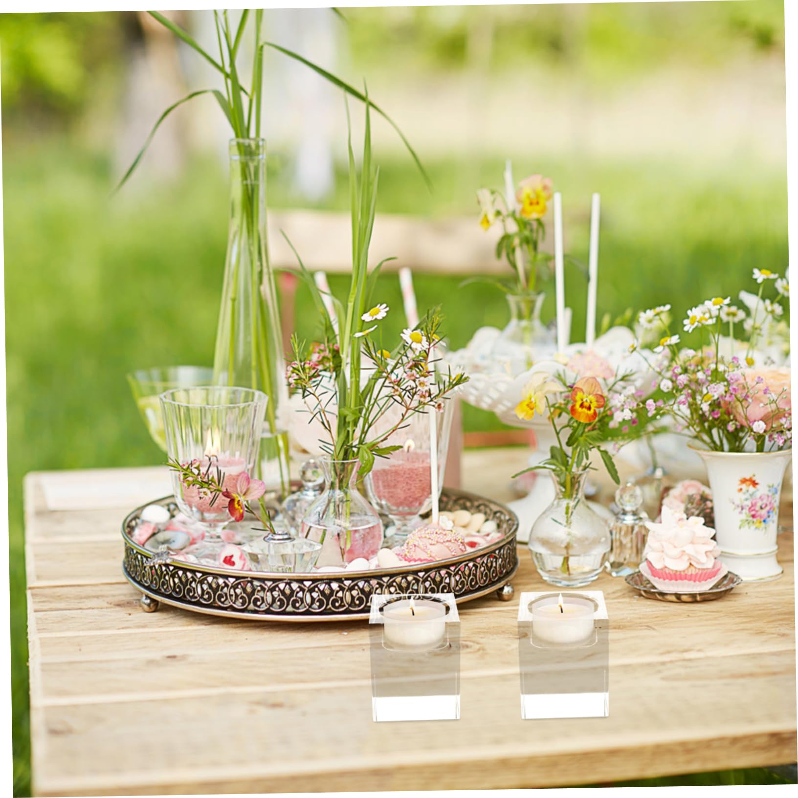 Portavelas de Té Cuadrados de Cristal Transparente 4 Piezas | Decoración para Centro de Mesa y Hogar, Diseño Elegante y Estable, Adecuado para Boda y Café
