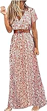2023 Robe Femme Chic et Elégant Ete Plage Robe Longue Sexy Bohème Fluide Legere Col V Impression Manches Courtes Grande Taille Décontractée Vacances Soiree Cocktail Vintage Casual Respirant Robes