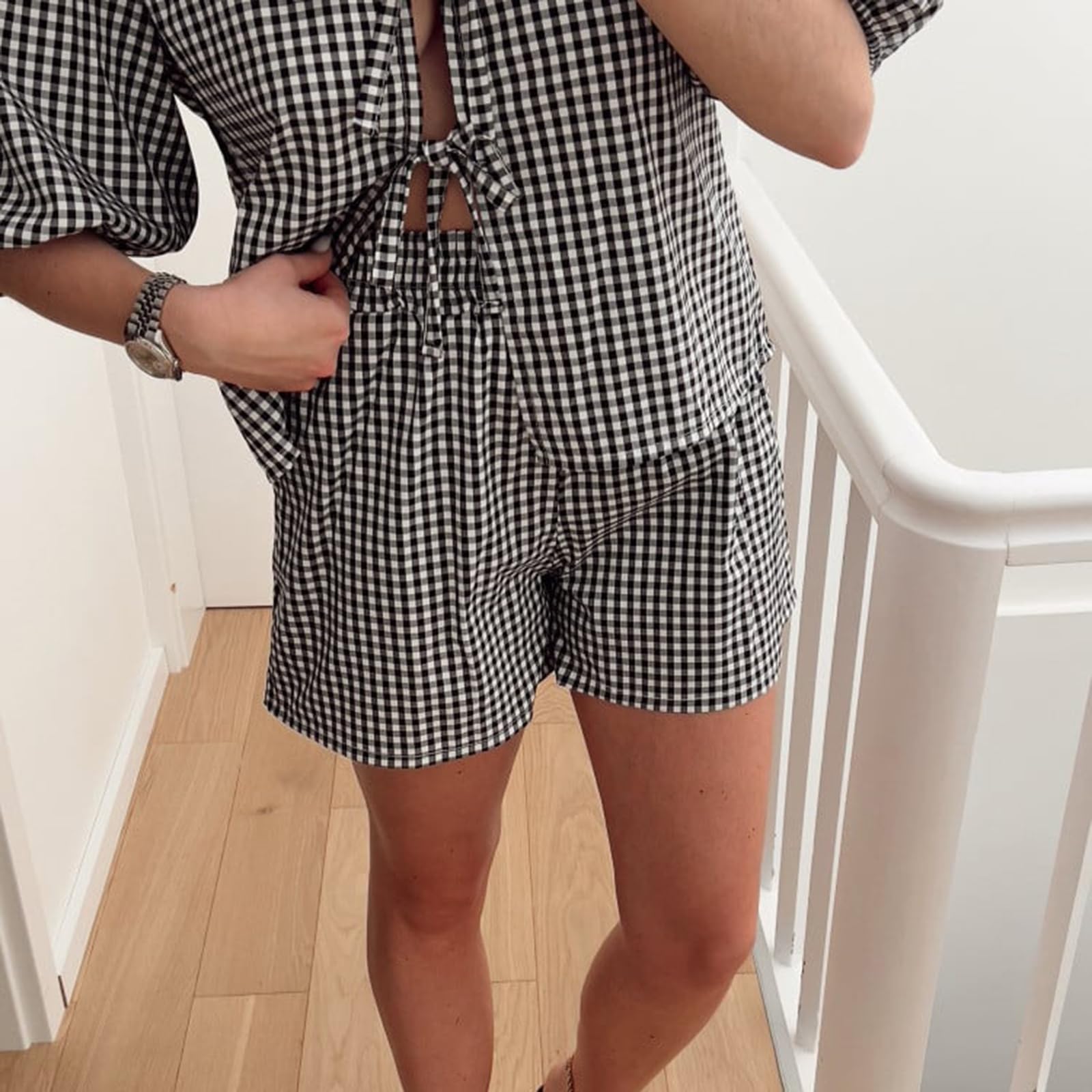 Geagodelia Completo estivo da donna, set da 2 pezzi, top babydoll + pantaloncini Y2k, abbigliamento estetico, abbigliamento da salotto e allenamento