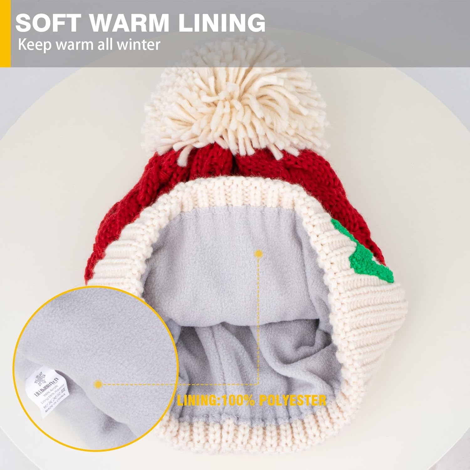 Christmas Merry Beanie for Women Winter Crochet Hat Chunky Cable Knit Pompom Santa Hat - Image 3