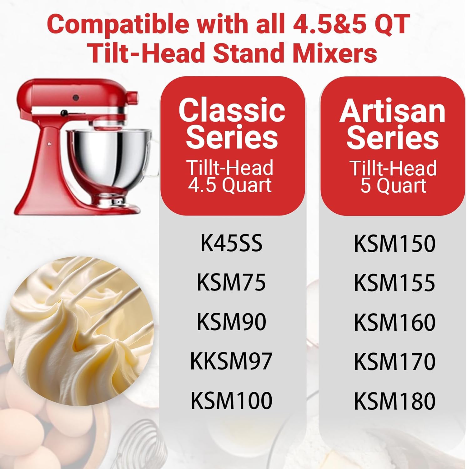 5QT Stainless Steel Mixing Bowl for KitchenAid Stand Mixers, Mixer Bowl Replacement with Handle Compatible with Tilt-Head 4.5–5 Qt Models
