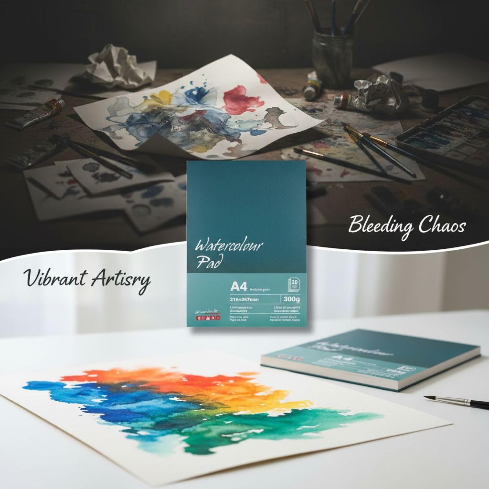 A4 Aquarellpapier Block, 300 g/m², 20 Blatt, einseitig geleimt, mit Baumwollzellstoff, säurefrei, dickes kaltgepresstes Aquarellpapier für Aquarell und Buntstiftmalerei