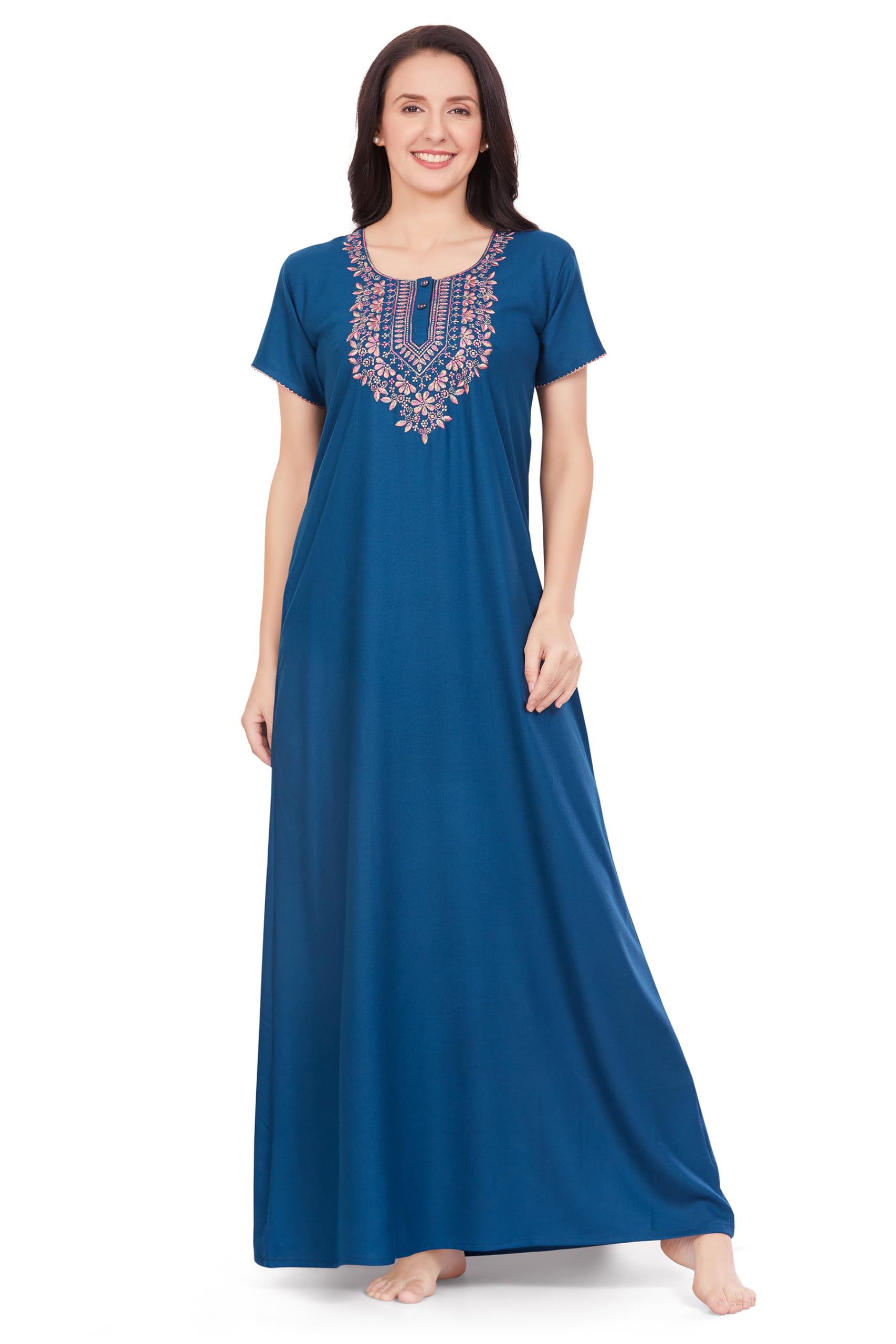 A Line Nightwear in Alpine Fabric with Embroidery On The Neck and Back with A Functional Pocket-image-46