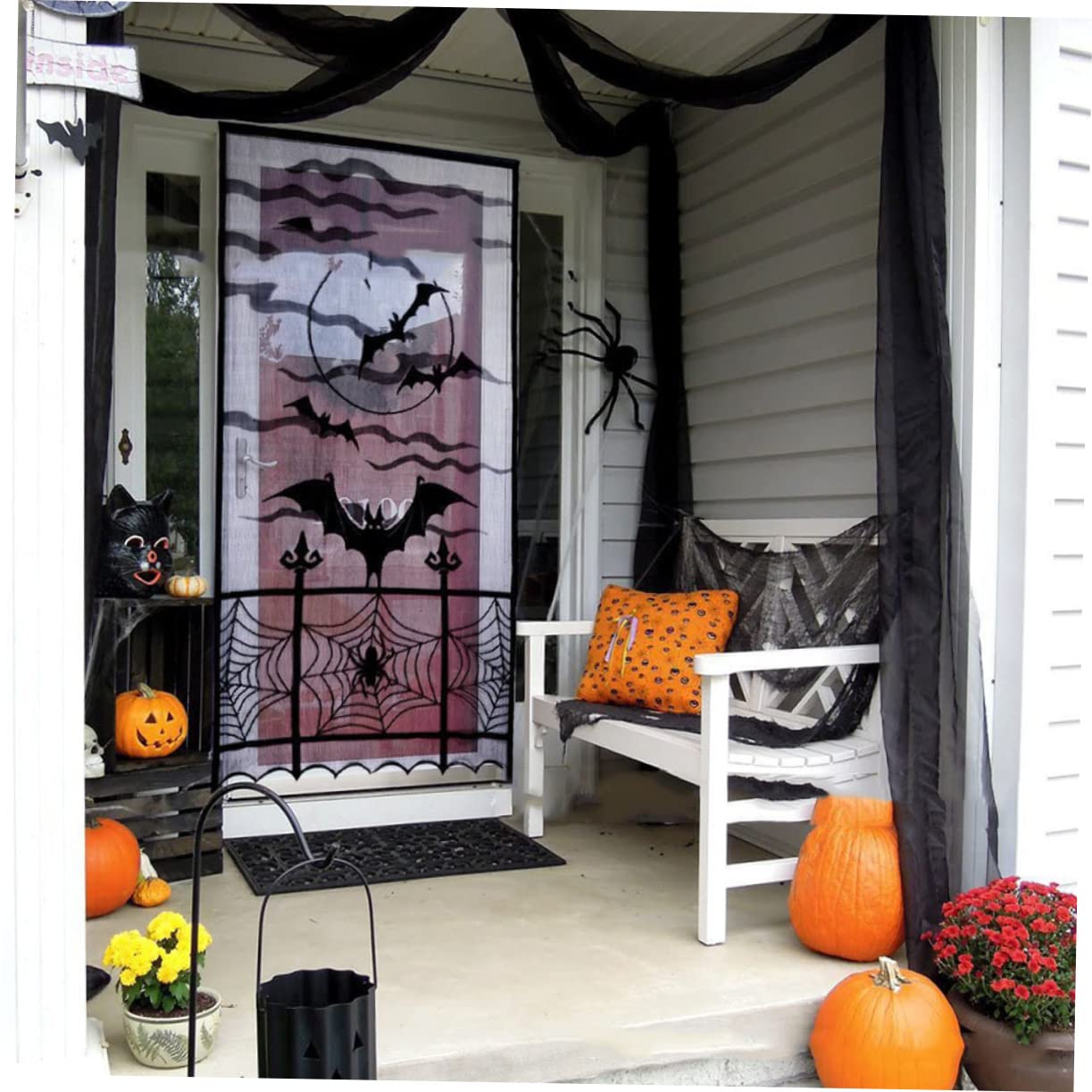 IMIKEYA 4 Pièces Rideau De La Fenêtre Décorations De d'halloween Rideau à Franges Rideaux Transparents Noirs Rideaux en Toile D'araignée Décoration De Fête d'halloween Portière