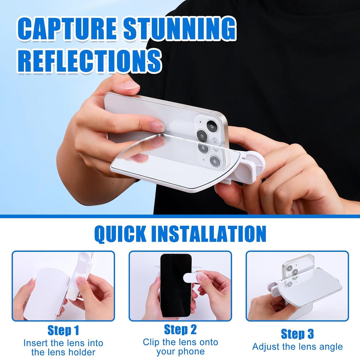 Weseecase Mirror Reflection Camera Clip Kit for Smartphone, Adjustable Selfie Reflector, 2025 Model (Black)