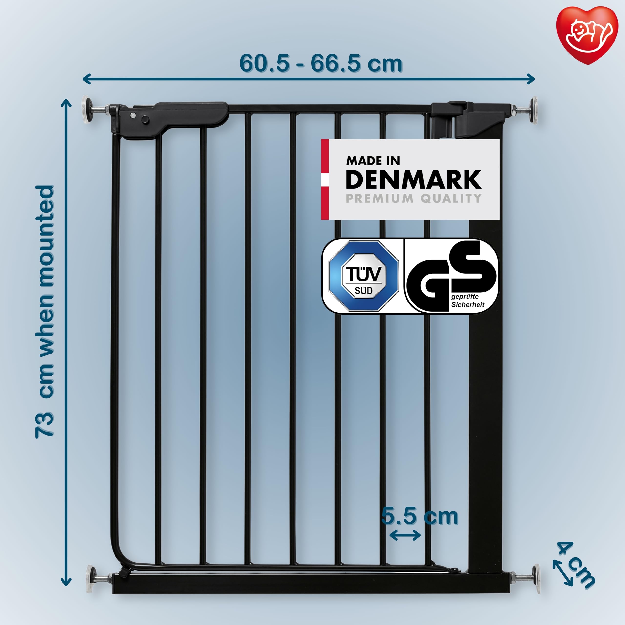 BabyDan Esbjerg, Cancelletto a pressione extra sottile, 60,5-66 cm, Cancelletto per bambini, nero, Made in Denmark - (Cancelletto per animali/cane)