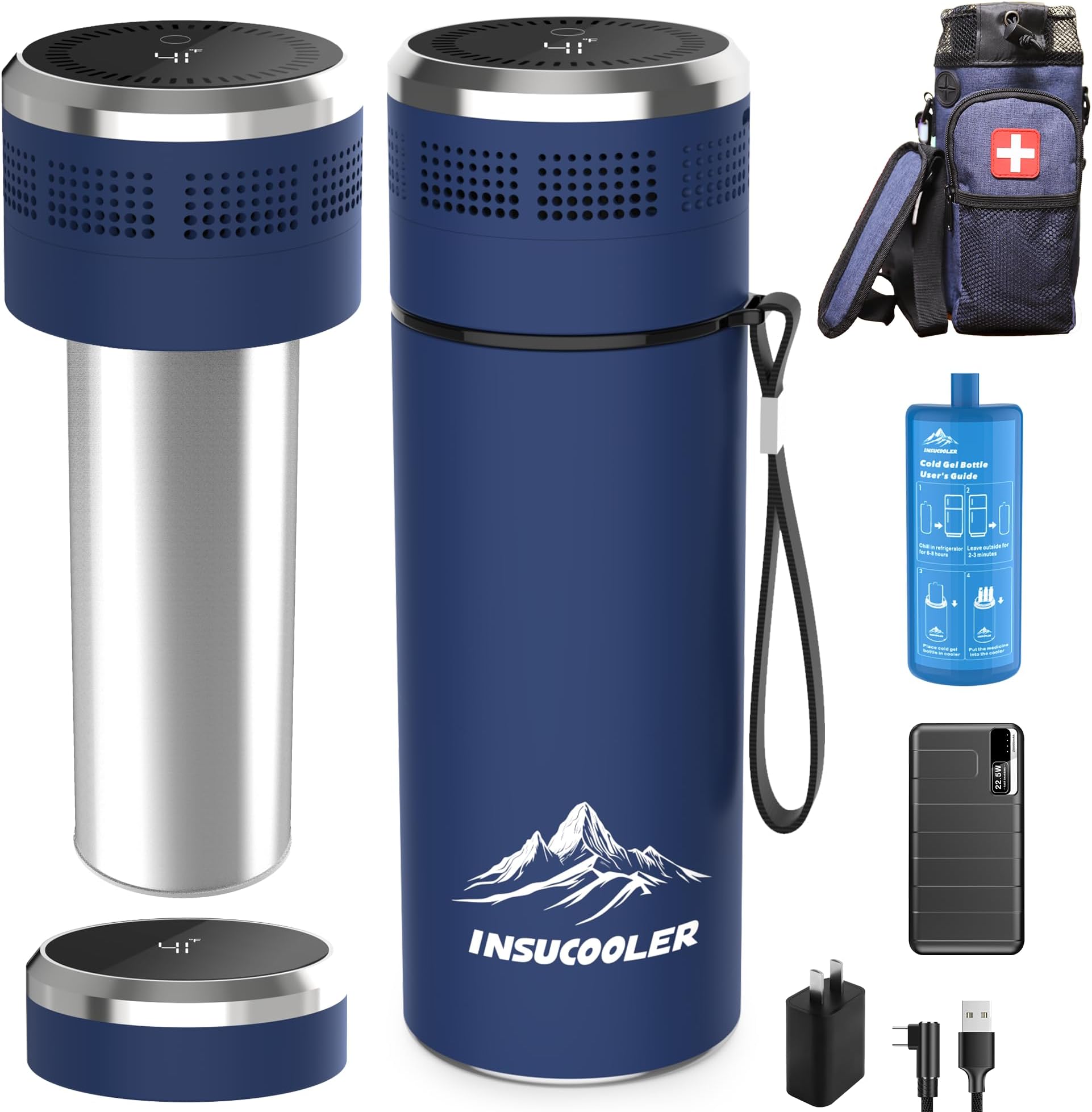 Insulin Cooler Travel Case, USB Type-C Smart Cooling, 20000 Battery & Charger Kit, TSA Approved, Digital Temp Display, 3 lbs Weight, Extra-Large Size, Perfect for Diabetic Travelers