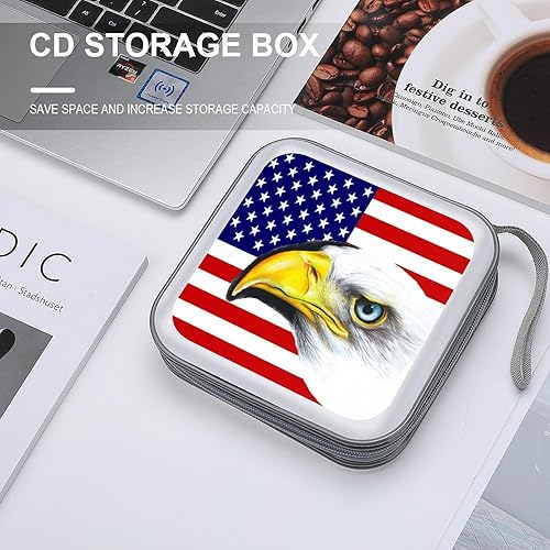 Miniatura 4 de Funda portátil para CD con diseño de águila y bandera americana, 40 capacidades, soporte para DVD, organizador de almacenamiento de discos para