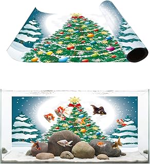 T&H XHome Aquarium DÃ©cor Backgrounds Christmas Bright Moon Night Mysterious Xmas Tree Pattern Fish Tank Background Aquarium Sticker Wallpaper Decoration Picture PVC Adhesive Poster 24.4