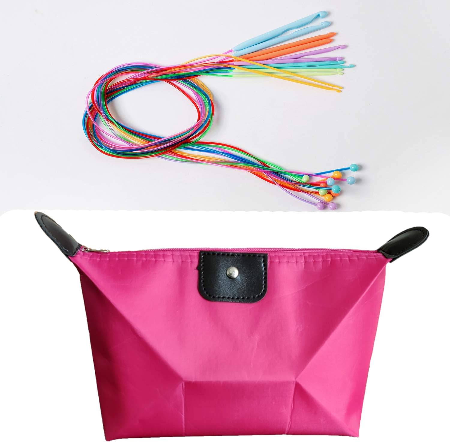 YELAIYEHAO Set of 12 Size Tunisian Crochet Hooks Set with Cable 3.5mm-12mm Afghan Plastic Carpet Rug Weave Knitting Needles and 1 Crochet Bag