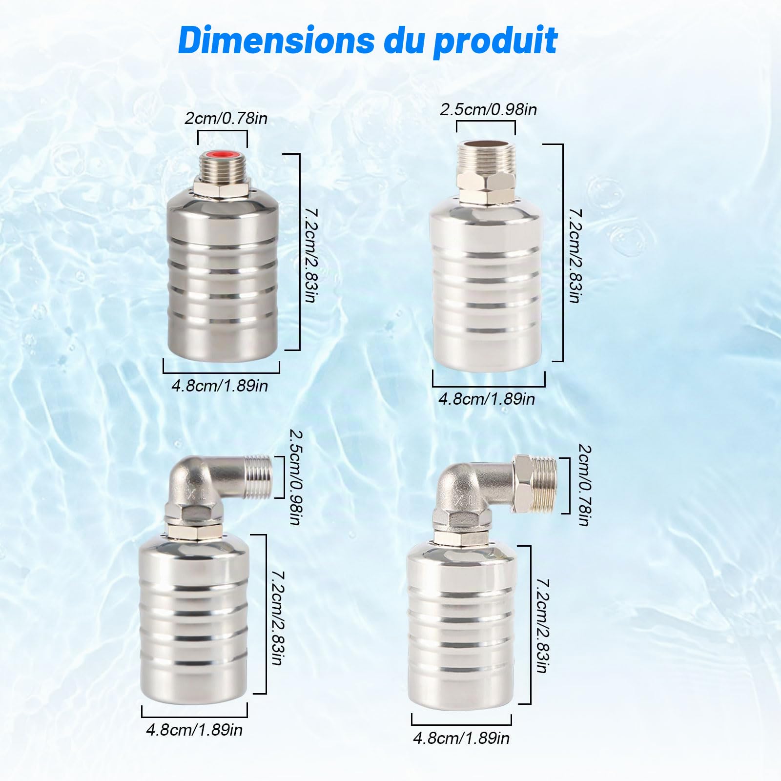 1/2" Vanne à flotteur entièrement automatique en acier inoxydable 304, régulateur de niveau d'eau automatique pour réservoir d'eau, mini robinet à boisseau sphérique à flotteur en acier inoxydable