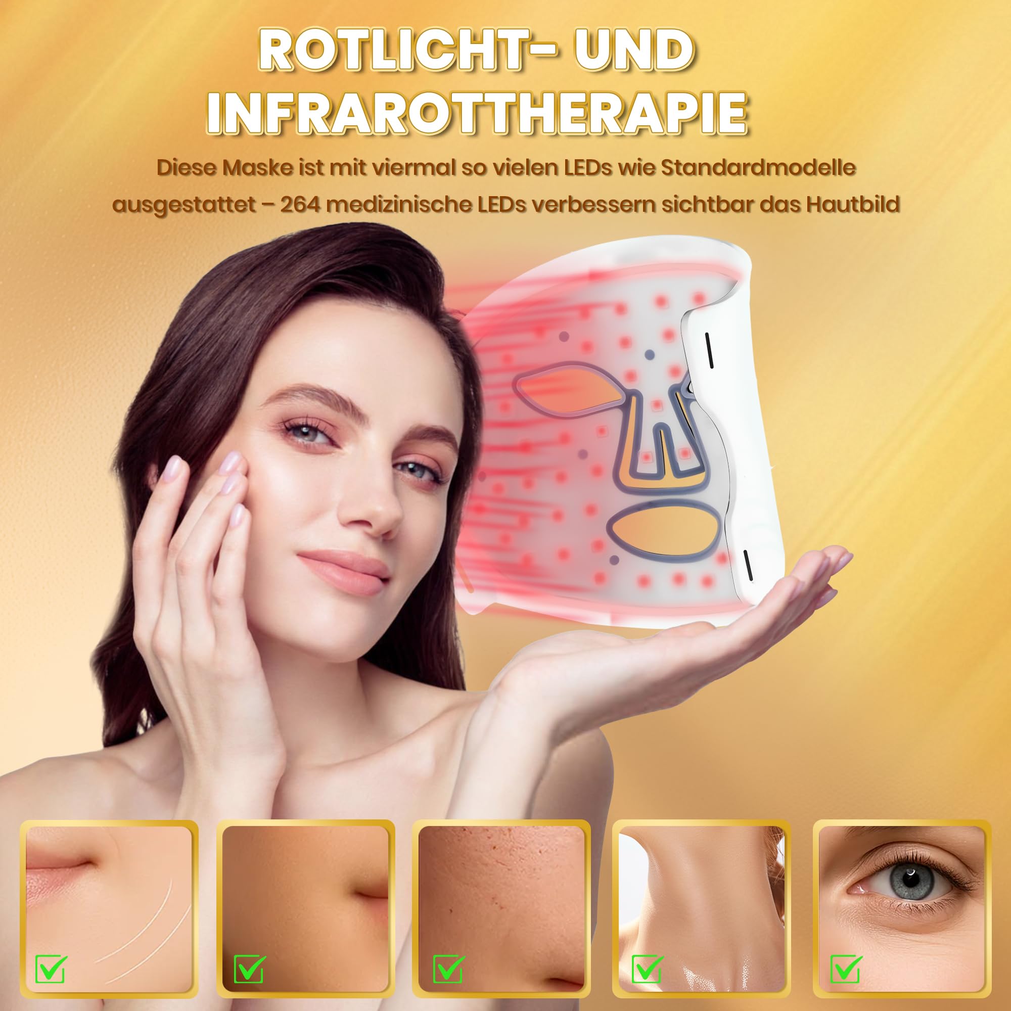 Photonische Kunststoff-Gesichtsmaske Rotlichtlampe LED Maske 4-Farben-mit 264 LEDs, Wiederaufladbare
