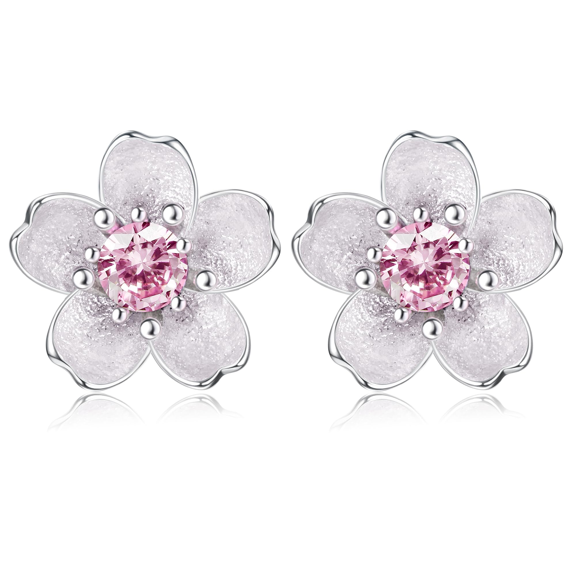 3 Paires De Boucles D'oreilles En Argent 925 - Petits Clous Fleurs Avec Zirconium - Cadeau Femme