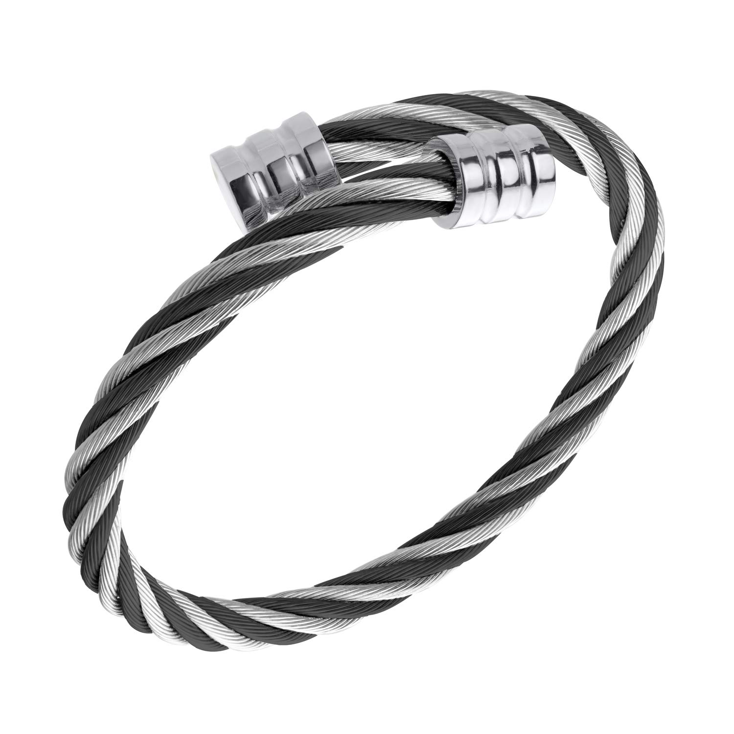 555Jewelry2 Tone Adjustable Twisted Cable Wire Bangle Bracelet Cuff for Women & Men