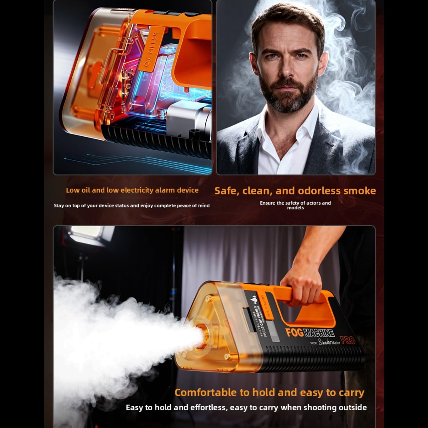 LENSGO Smoke Master PRO Handnebelmaschine, 40–100 W, regulierbare, tragbare Nebelmaschine mit Typ-C-Schnellladefunktion, wiederaufladbare Mini-Nebelmaschine für Fotografie, Video, Bühnen