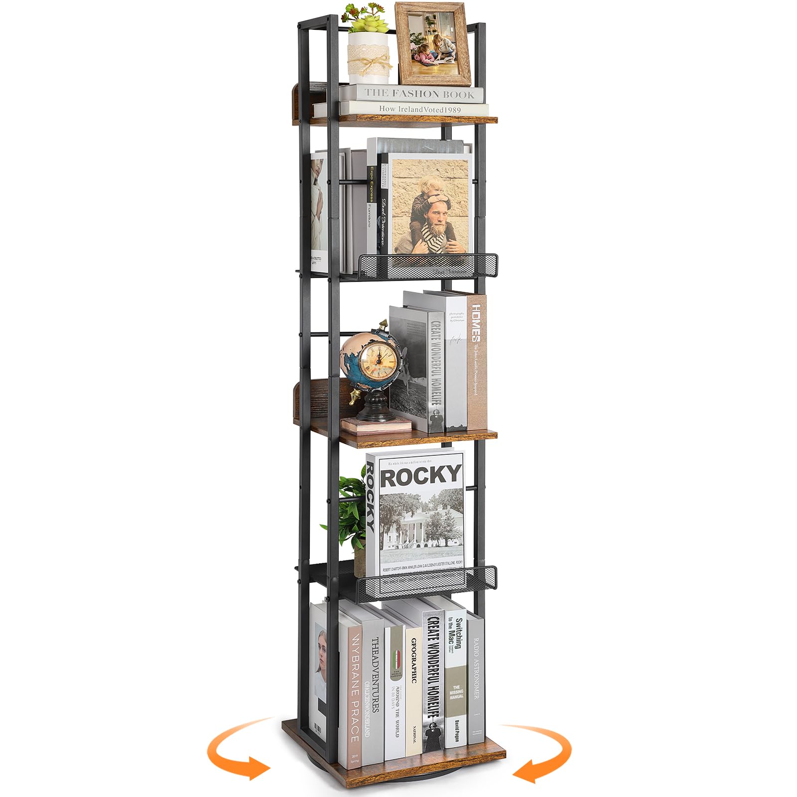360° draaibare boekenplanktoren, 6-laags hoge smalle