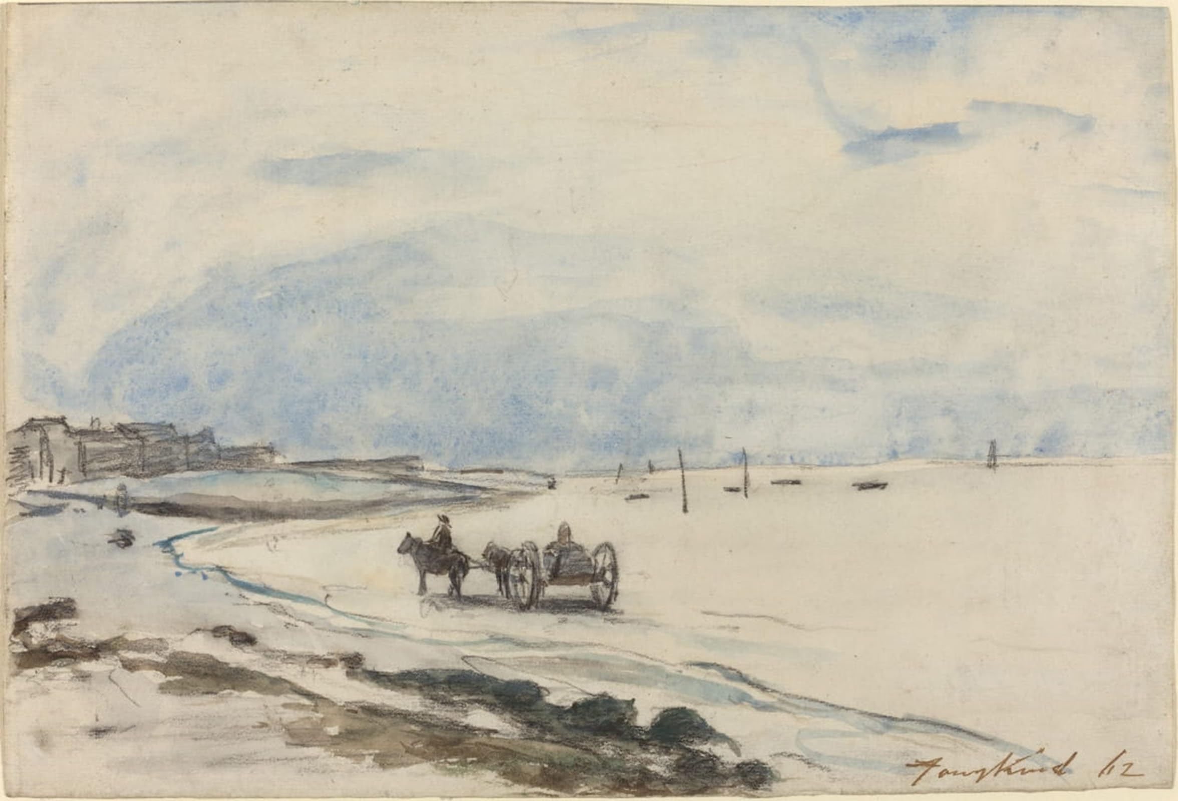 Serendipitp No Frame Vintage Wall Art Canvas Nordic Poster Canvas Print Picture Cart On The Beach At Etretat By Johan Barthold Jongkind Wall Art Poster For Home Decor 60X90cm