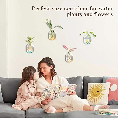 Miniatura 3 de Kingbuy Octagon Wall-Mounted Propagation Vase - 2 Pack Clear Glass Planters for Hydroponic Plants & Flowers, Indoor Wall Plant Holder, Unique Home