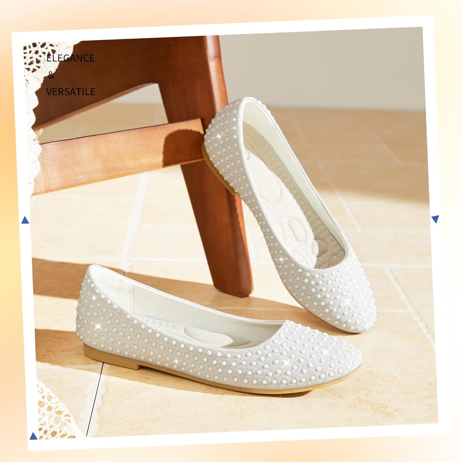 Jeekopeg Women Rhinestone Ballet Flats Sparkly Classic Round Toe Flats Comfortable Slip on Ballerina Flats Elegant Wedding Party Dress Shoes for Lady - Image 7