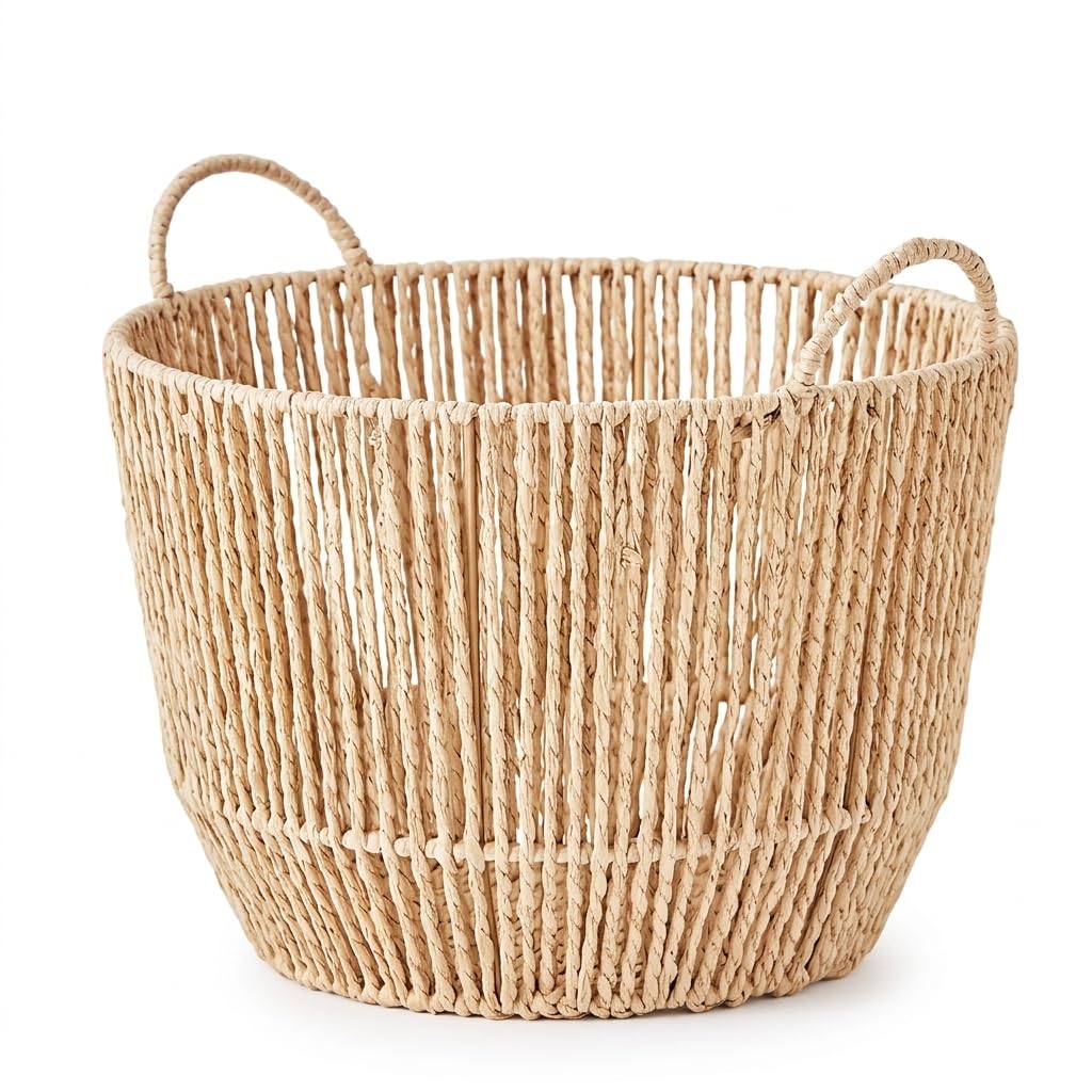Eden & Willow Nordic Storage Baskets, Medium Natural Paper Rope Wicker Storage Baskets with Handle for Shelves, Utility Room, Kitchen, Plants, Bedroom, Organising Storage Baskets for Home & Office โ image 1