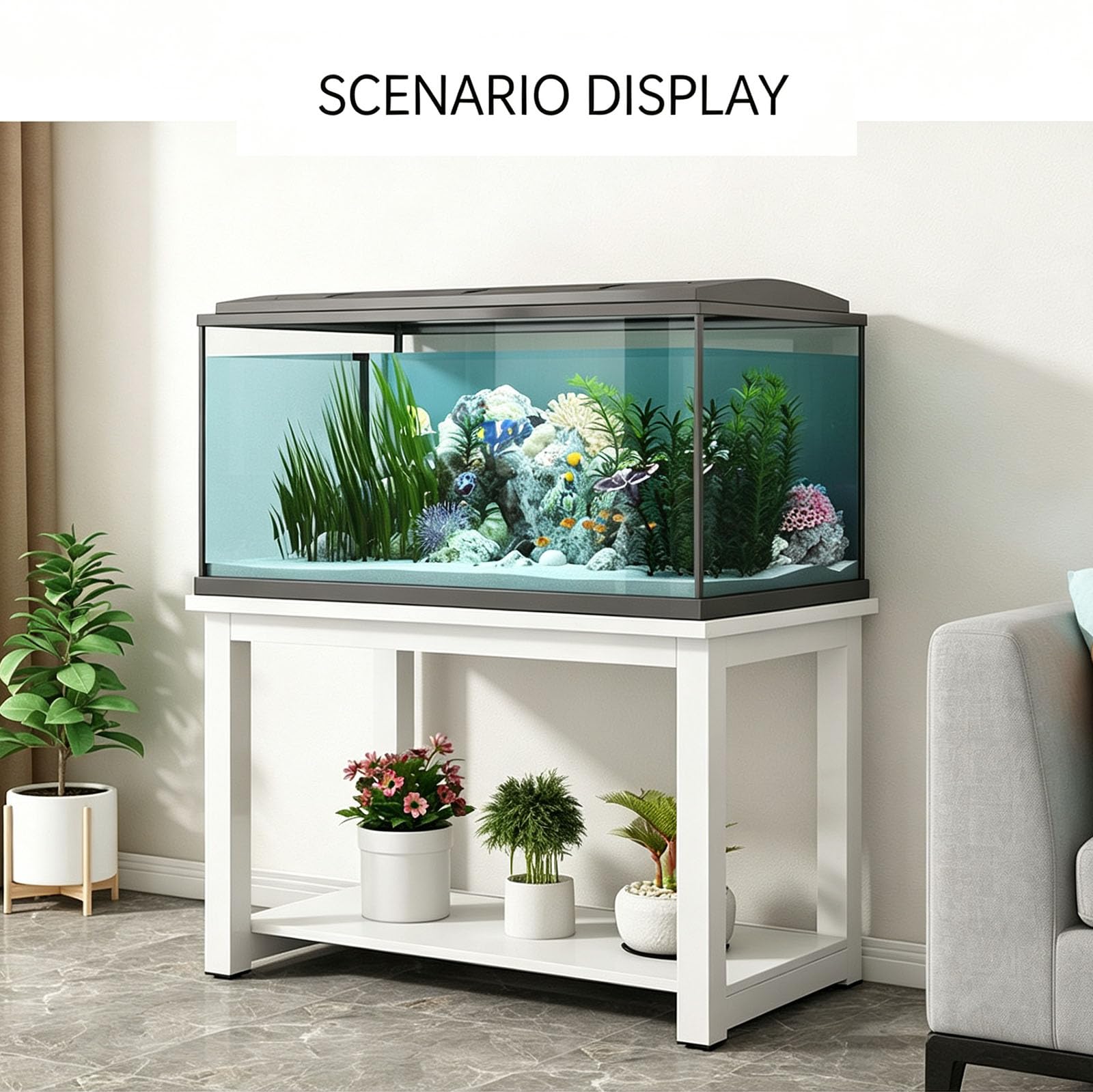Supporto per Acquario a Due Livelli, Base per Acquario, Tavolino Multiuso Espositore per Piante E Stampante, Ripiano Aperto, Adatto per Camera da Letto, Soggiorno,A,40x30cm(15 3/4" x11 3/4")