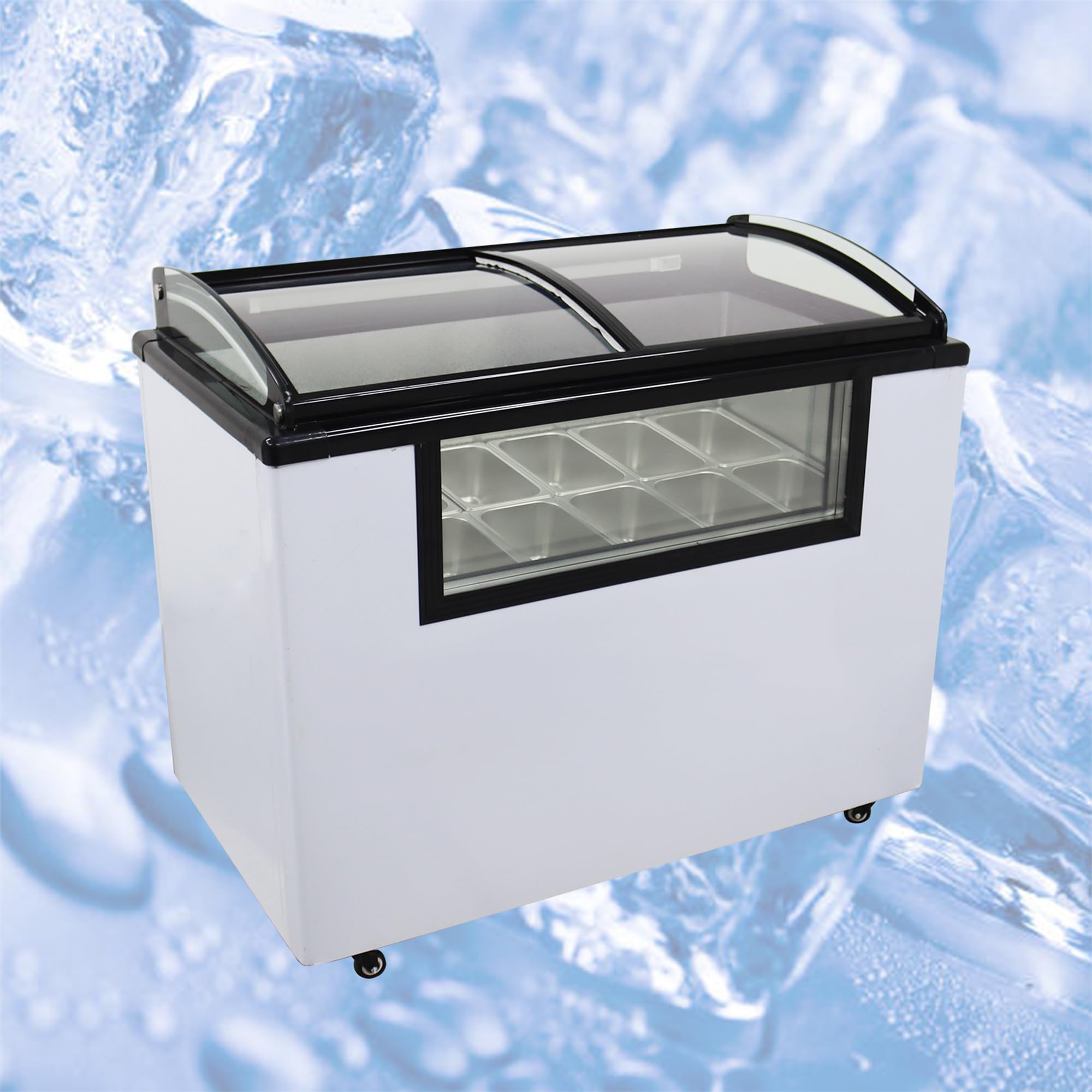 HQHAOTWU Commercial Hard Ice Cream Cabinet Ice Cream Dipping Display Showcase 12 Pan Freezer Show Case for Bars Coffee Buffet Cafeteria Shop