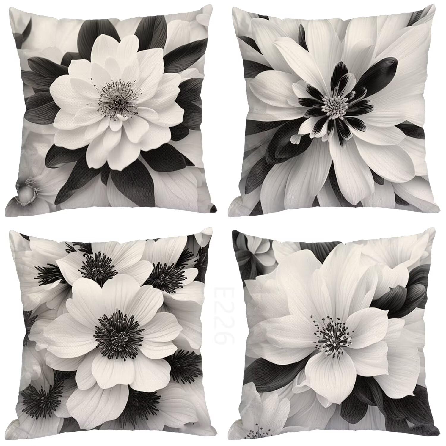 Bianco Federe Cuscini Divano 55x55cm,4 Pack Fiore Estate Esterno Cuscini per Divano,Doppio Lato Quadrato Morbido Cuscini Divano,per Divano Soggiorno Sedia Autunno Dekoration Cuscino,Regali LY-226