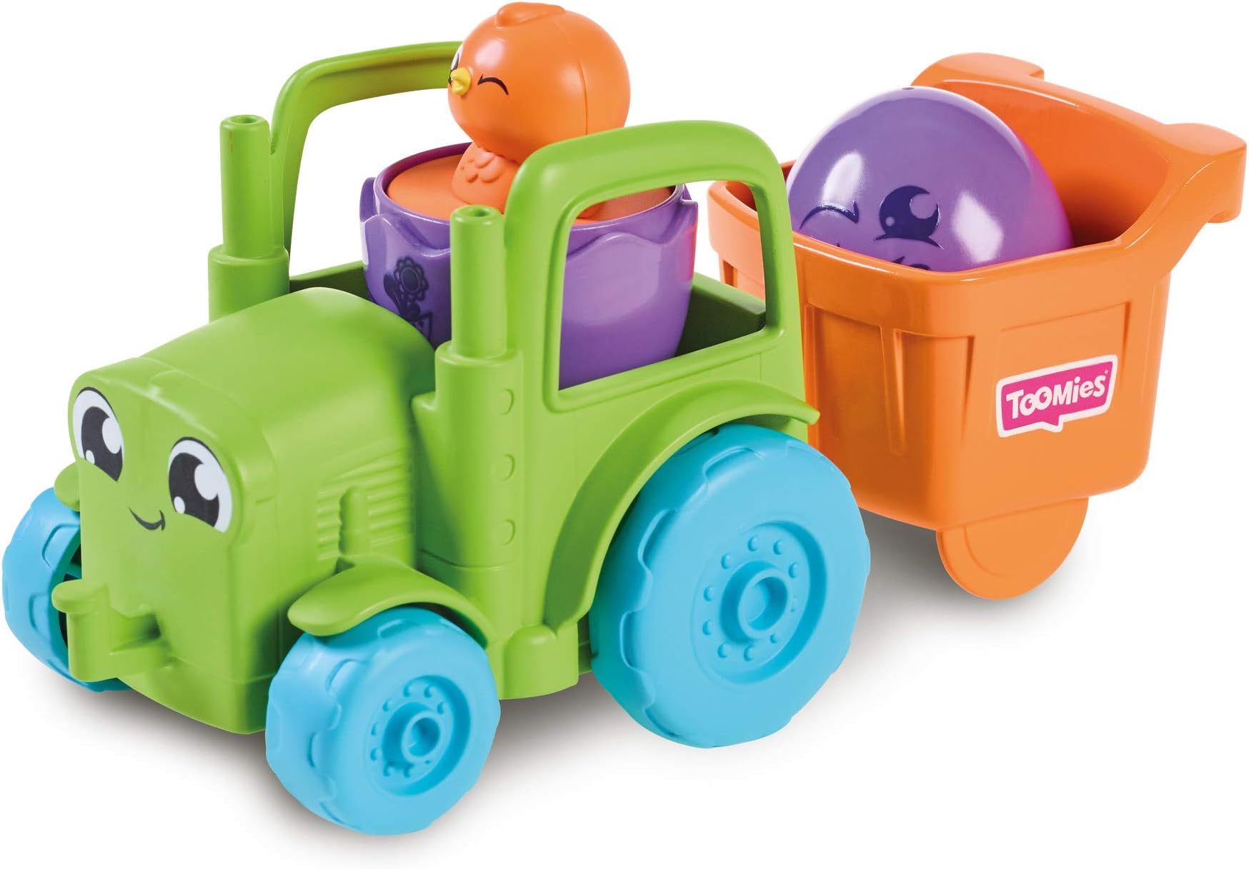 E73219C Tomy Hide and Squeak 2 in 1 Transforming Tractor, Push-Along Egg Character, Educational Shape Sorter with Colours and Sound, Toy for Baby Boys & Girls Aged 1, 2 & 3 Years Old