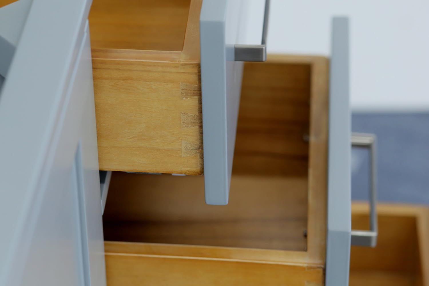 ARIEL Cambridge A043S-L-BC-GRY 42" Inch Single Left Offset Solid Wood Grey Bathroom Vanity Base Cabinet with Two Soft-Closing Doors and Five Self-Closing Drawers