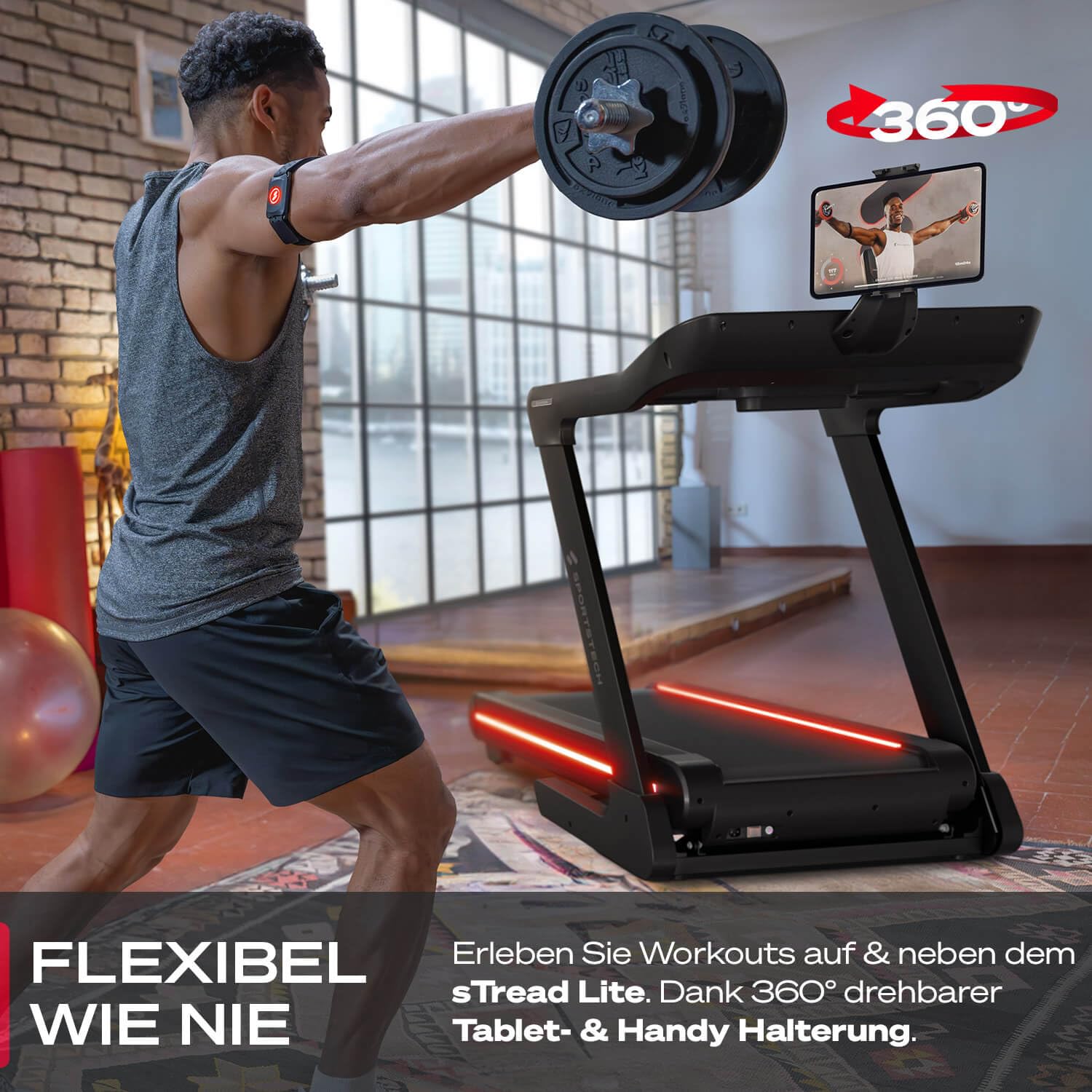 Sportstech sTread Lite Laufband für Zuhause klappbar bis 150 kg & 20 km/h – Treadmill mit 16% Steigung, 7 PS Motor, extra große Lauffläche, LED-Display, App-kompatibel, sPulse Pulsgurt inkl.