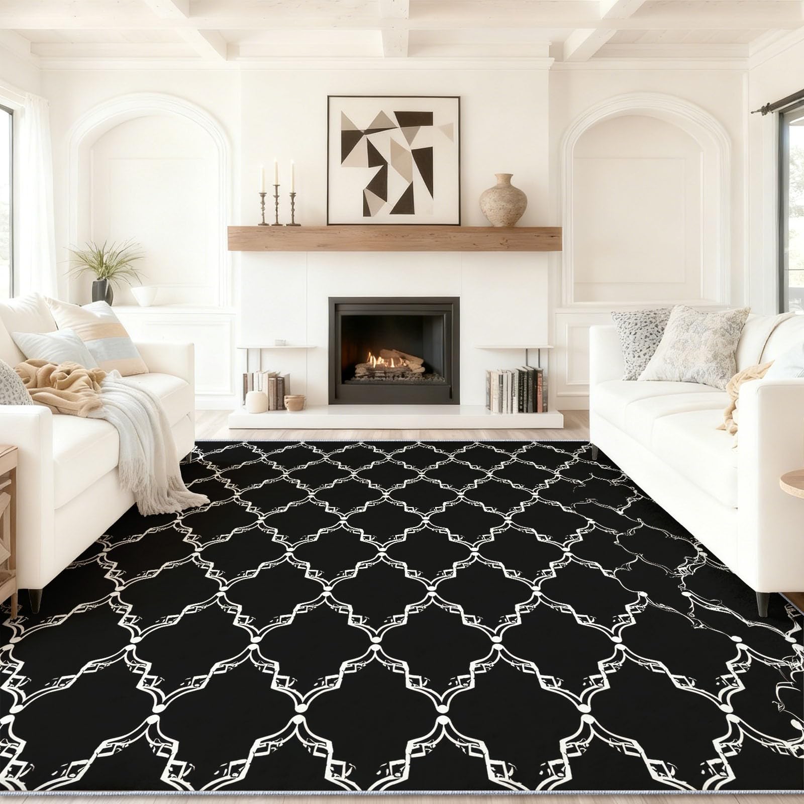 Tapis salon moderne super doux motif géométrique minimaliste