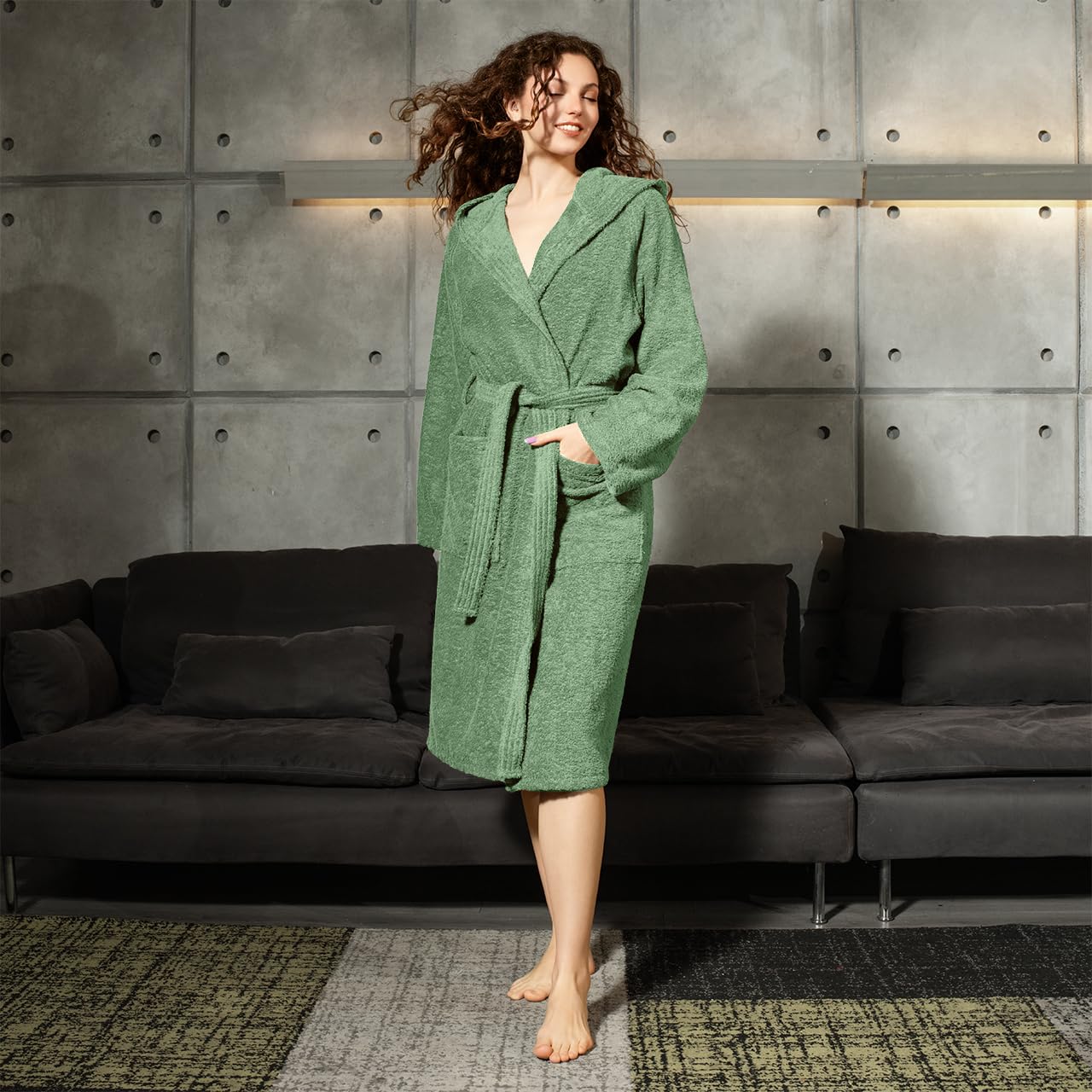 Albornoz unisex para mujer/hombre con capucha, de rizo de algodón 100% OEKO-TEX – suave, absorbente, diseño italiano