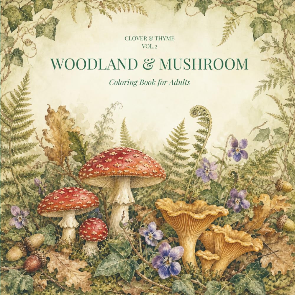 Woodland & Mushroom Coloring Book for Adults: Cottagecore Forest Illustrations: 45 Enchanted Forest Designs for Relaxation and Creative Calm (Clover & Thyme, Vol. 2) (Clover & Thyme Coloring Series)