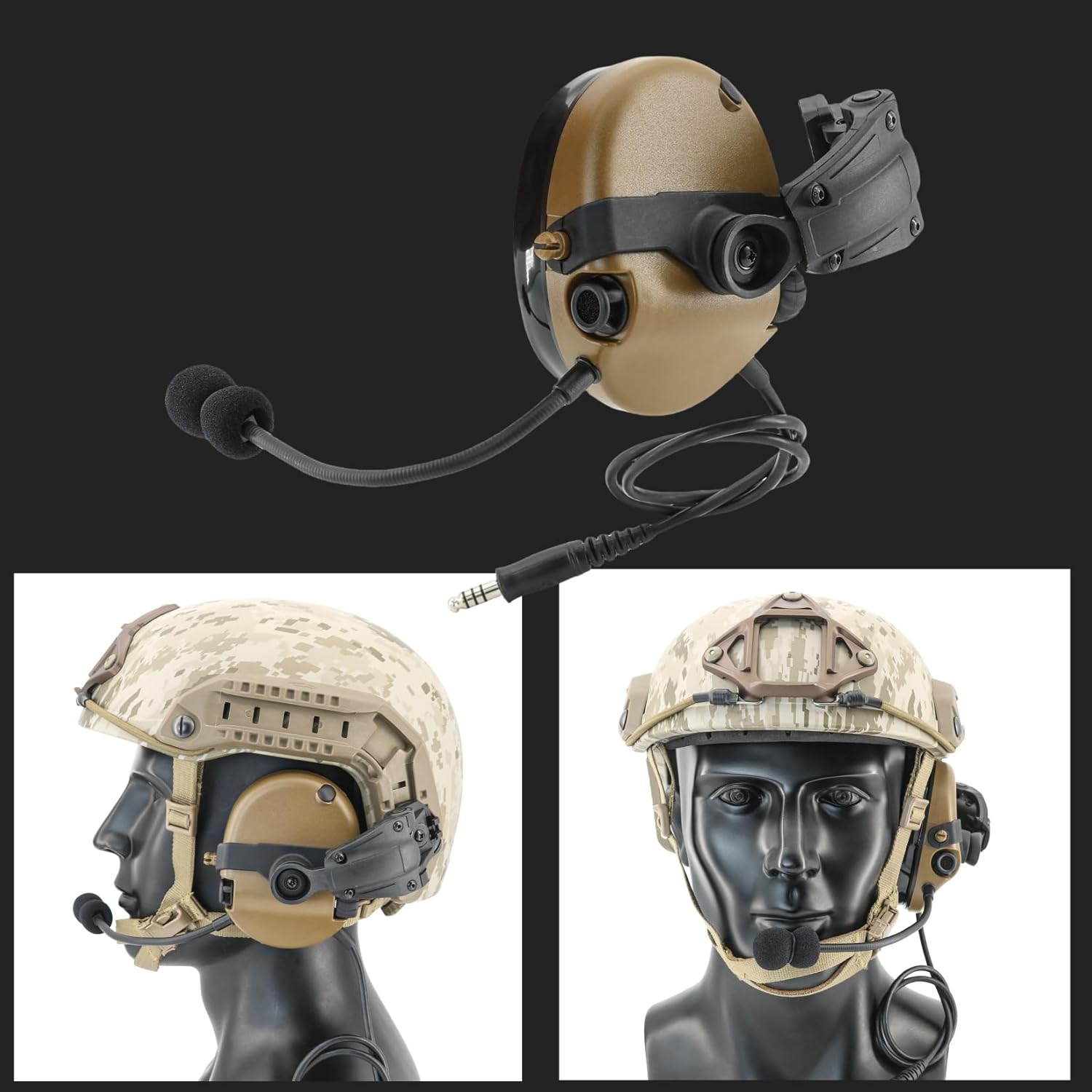 HEARFALCOM Tactical Helmet ARC Rail Mount Version Single Side Headset with KEN U94 PTT Adapter, Compatible with Baofeng Walkie Talkies