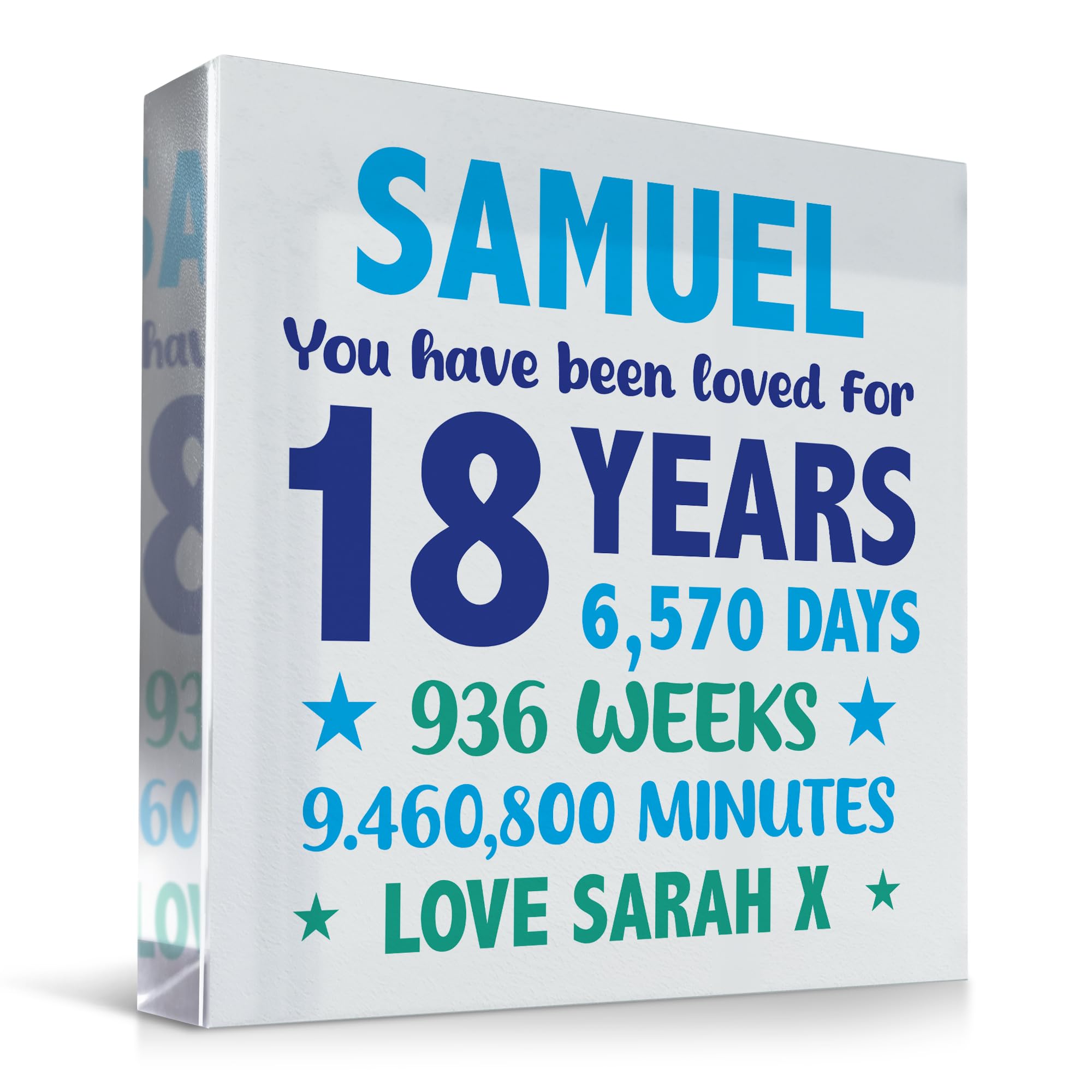 Red Ocean PERSONALISED 18th Birthday Gifts For Him Son Grandson Brother Acrylic Clear Block Gift For 18th Birthday Gift From Mum And Dad Special Keepsake