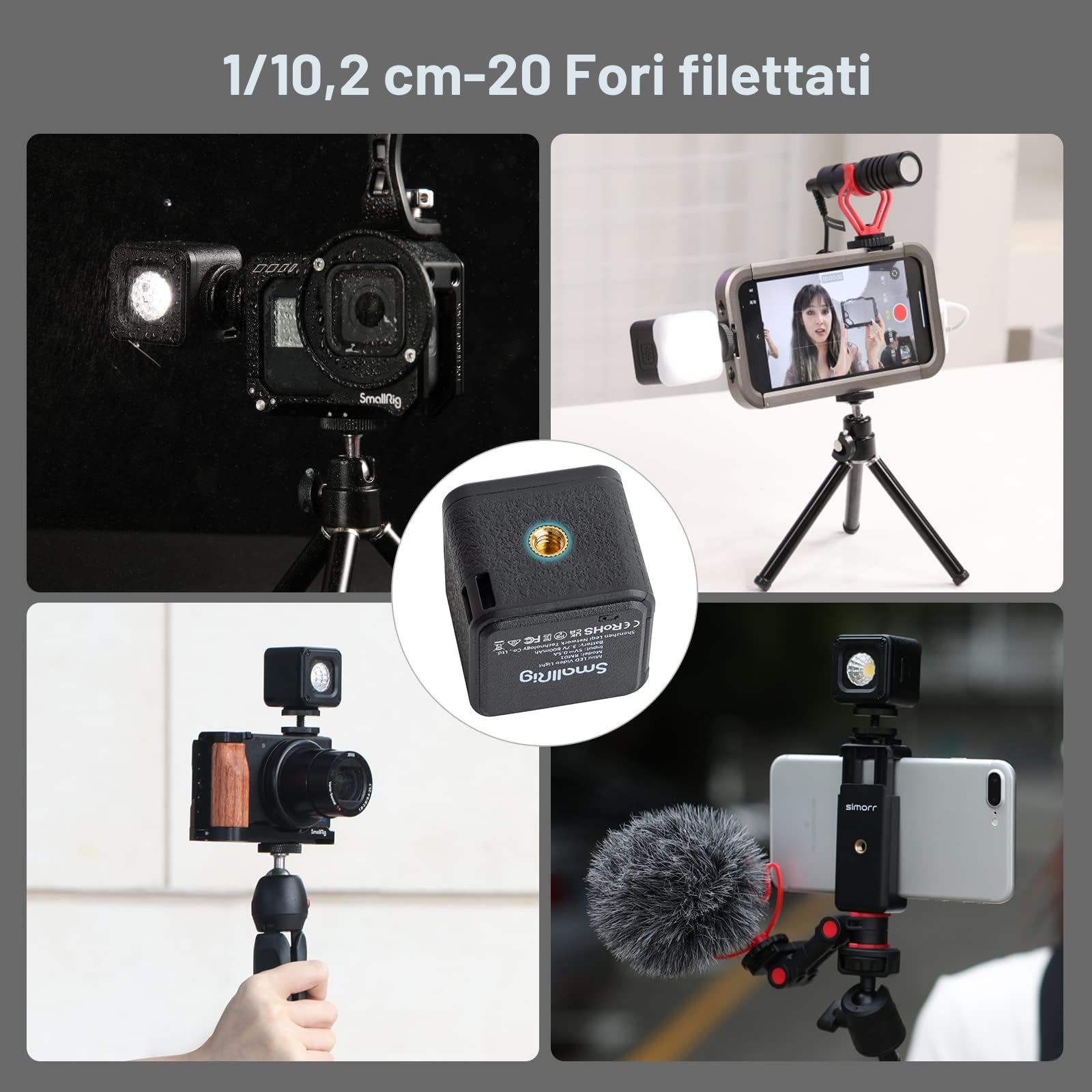 SMALLRIG Luce Video LED, 5600K CRI95 con 8 Filtri Colore Kit Illuminazione Portatile Impermeabile Mini Cubo, Luce Dimmerabile Fill Fotografia per Cellulare, Action e Fotocamera DSLR - 3405