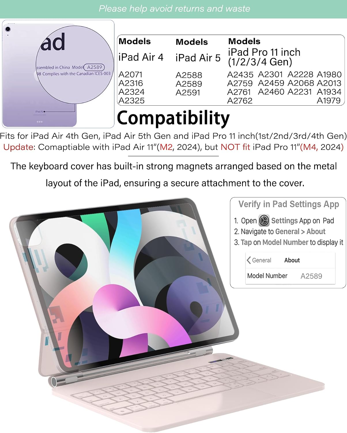 ZENLU iPad Air 11 Inch Case with Magic-Style Keyboard, Multi-Touch Trackpad, Floating Cantilever Stand, Smart Backlit Keyboard Case for 11" iPad Pro (1/2/3/4 Gen), 10.9" Air 4/5/6 (M2) Gen (Pink)